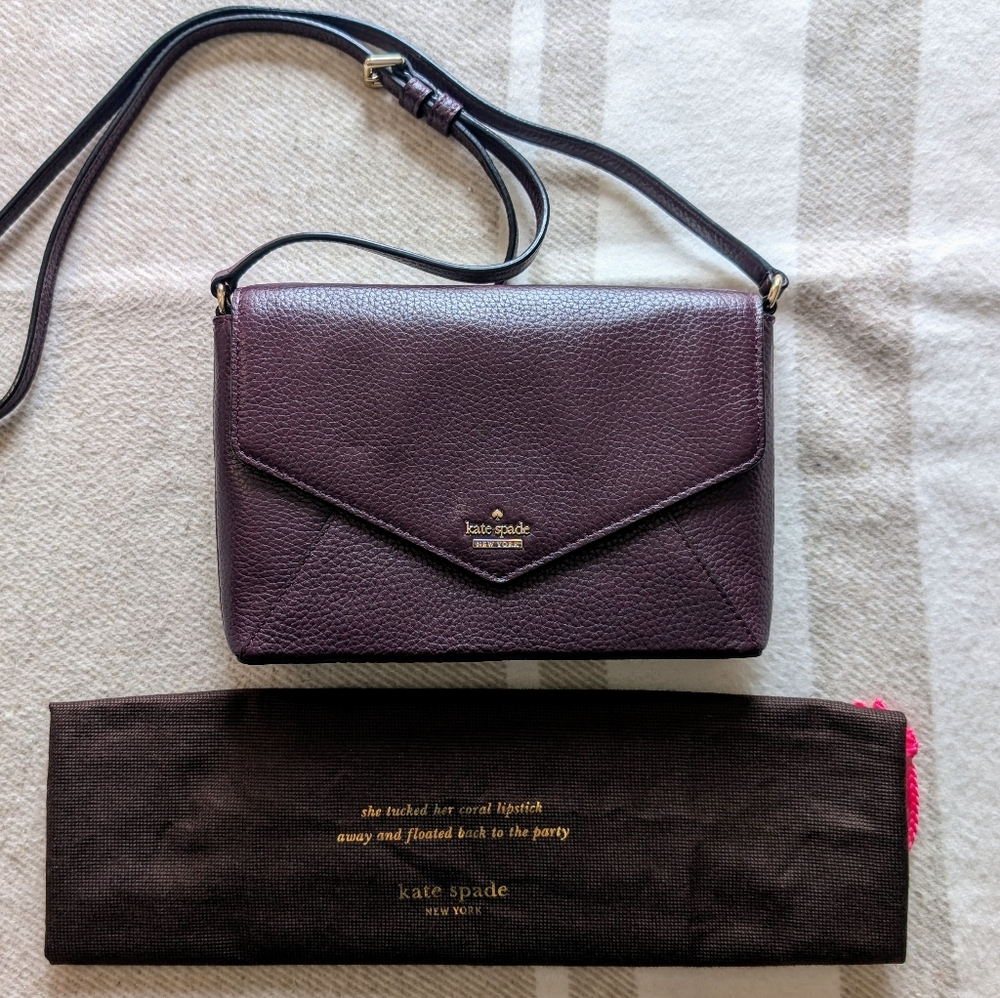 Kate Spade New York Purple Pebbled Leather Crossbody Envelope Shoulder Purse